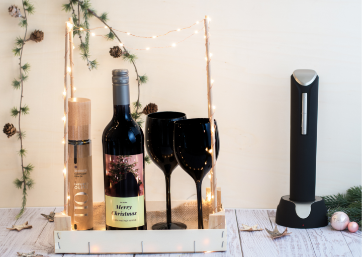 Wijnpakket cadeau DIY kerst klaar om te geven