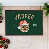 Gepersonaliseerde deurmat met huisdier en kerstmuts