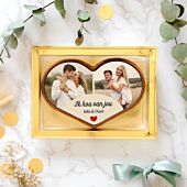 Gepersonaliseerd chocolade hartje met twee foto’s en tekst