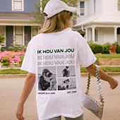 Gepersonaliseerd t-shirt met zwart wit foto’s en tekst