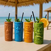 Cocktailbekers Tiki vrolijke set van 4