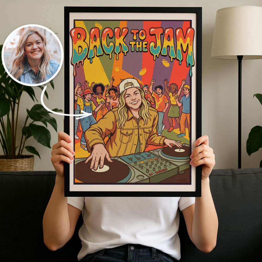 Personaliseerbare poster 90's party – Jij als DJ