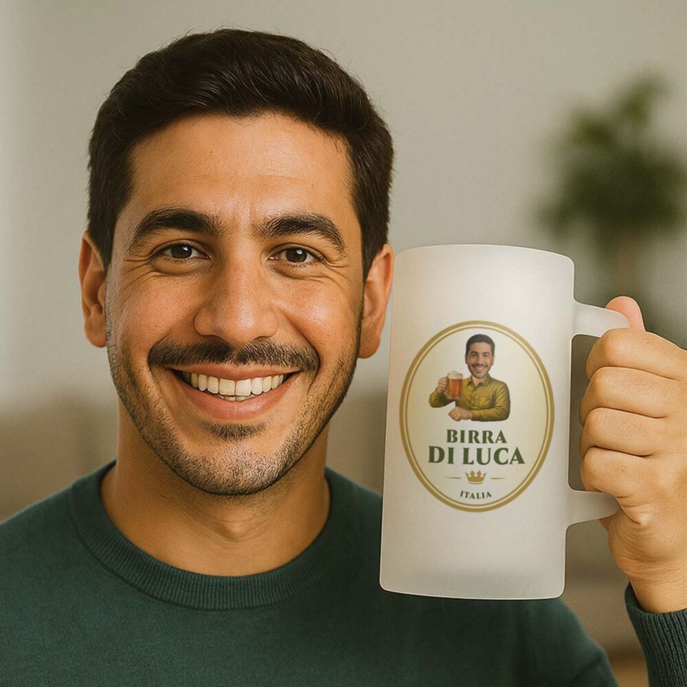 Gepersonaliseerde bierpul met logo en gezicht