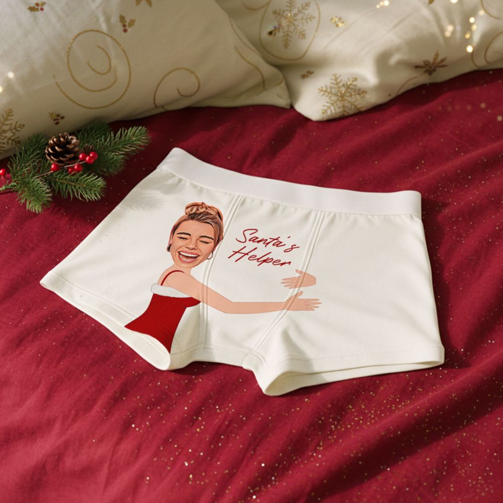 Gepersonaliseerde kerst boxershort met gezicht en tekst