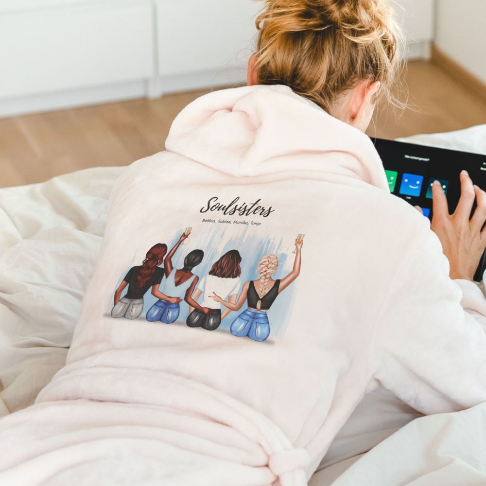 Personaliseerbare badjas - illustratie vriendinnen met tekst