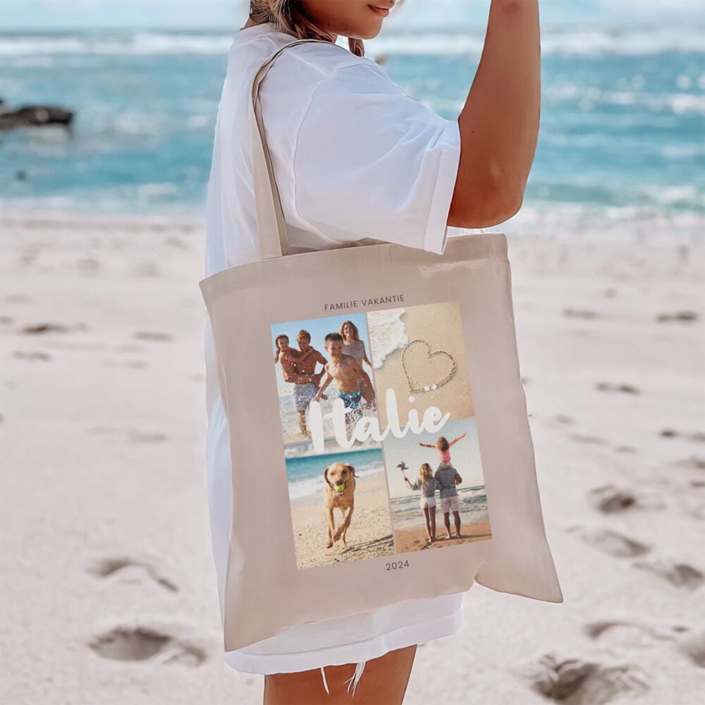 Gepersonaliseerde tote bag met 4 foto’s en tekst