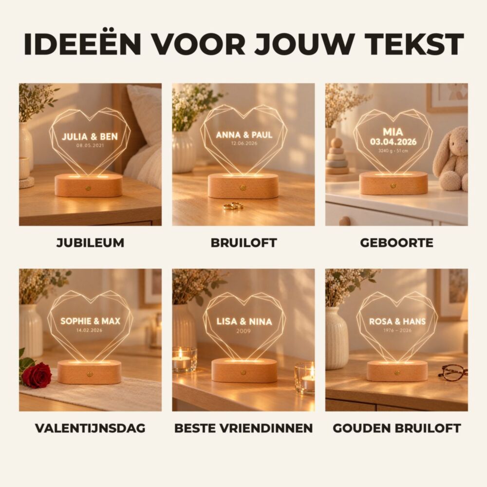 Gepersonaliseerde LED Lamp Hart met Naam