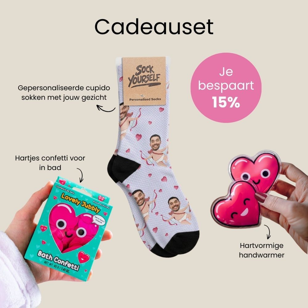 Cadeauset met sokken, handwarmers en badconfetti