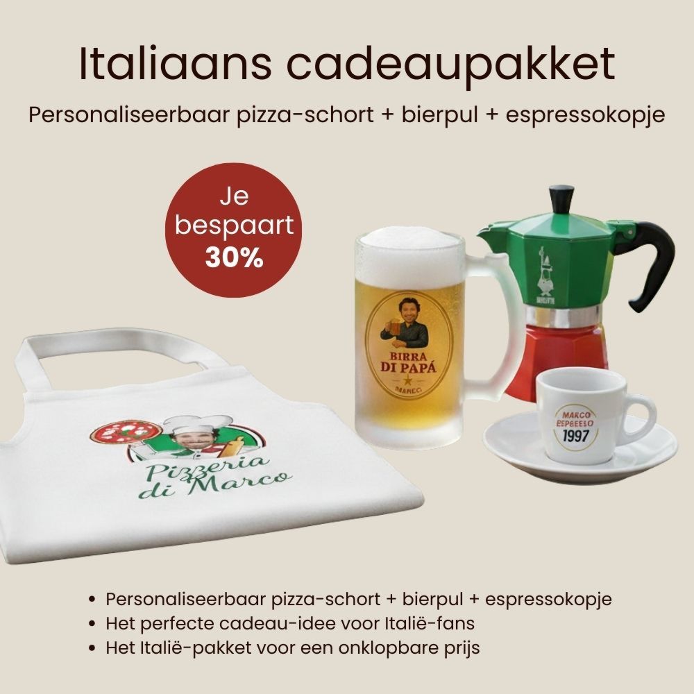 Cadeauset Italië met schort bierpul en espressokopje