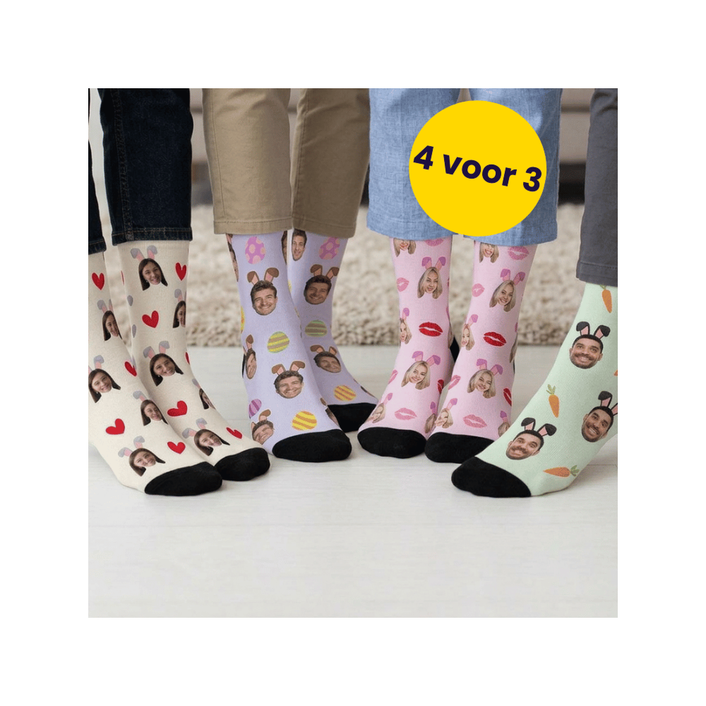 Geschenkset Ostersocken 4er Set mit Gesicht und Hasenohren