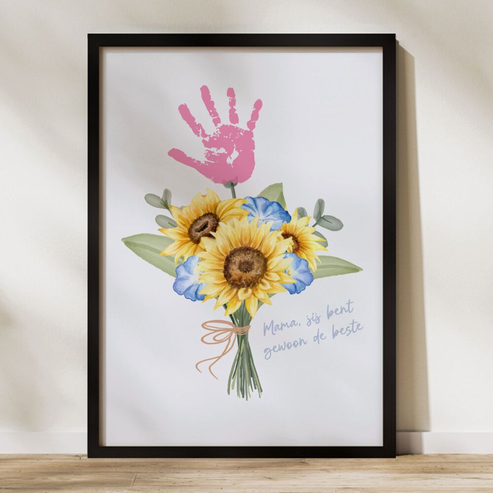 Gepersonaliseerde poster boeket bloemen met handafdruk