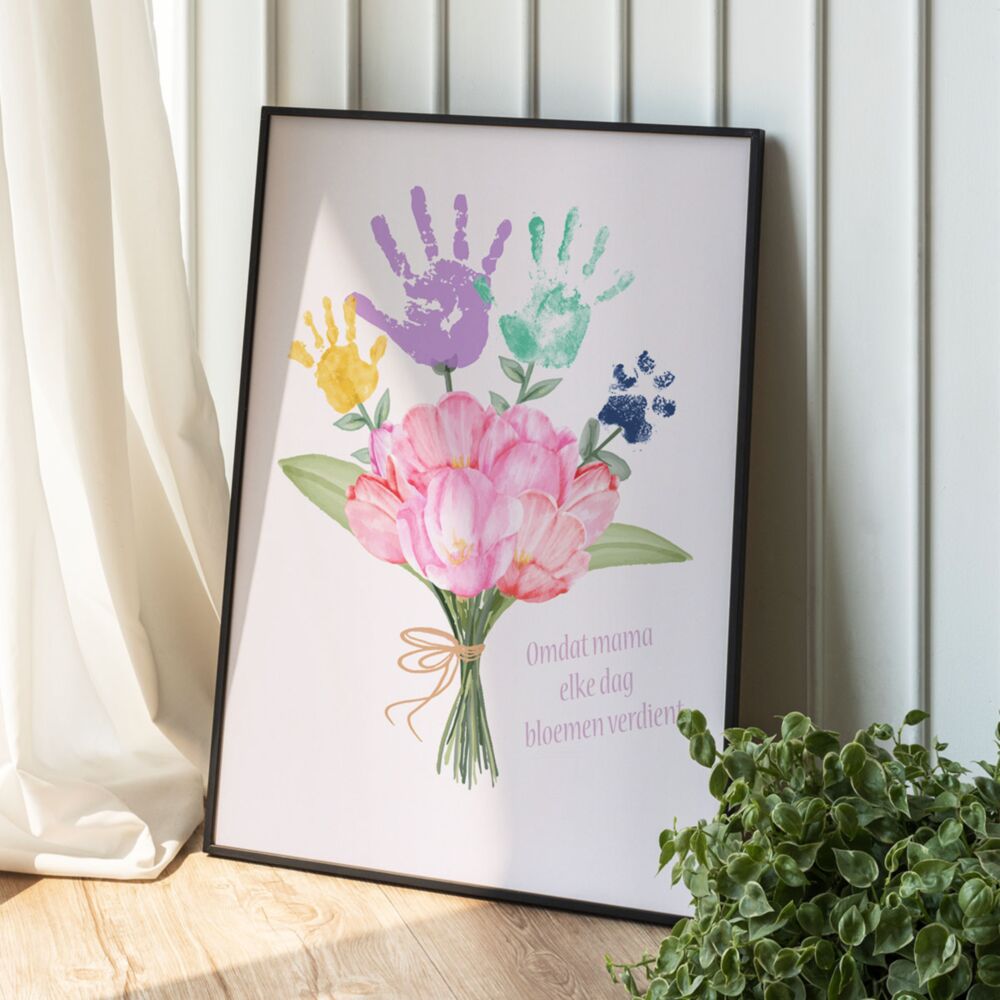 Gepersonaliseerde poster boeket bloemen met handafdruk