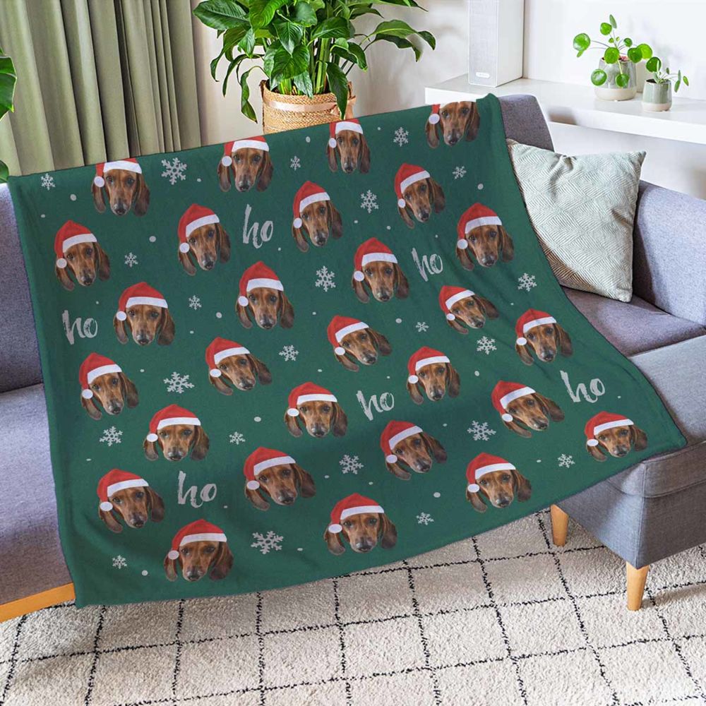 Gepersonaliseerd deken met gezicht en kerstmuts
