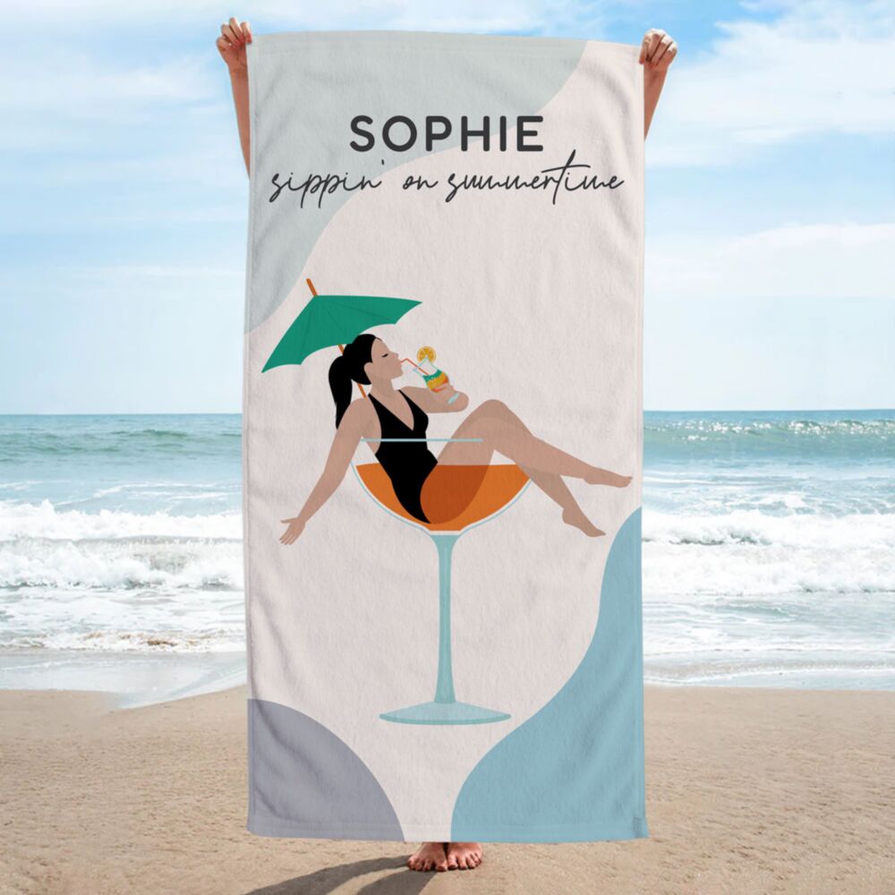 Gepersonaliseerde handdoek met cocktailglas illustratie