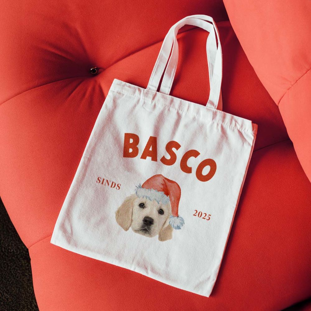 Gepersonaliseerde tote bag met huisdier en kerstmuts