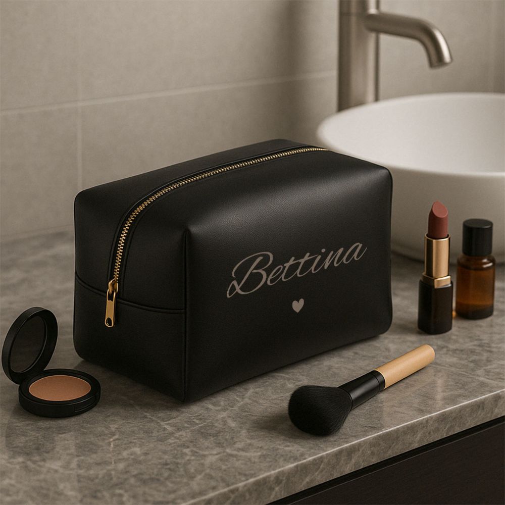 Gepersonaliseerd make-up tasje met naam en symbool