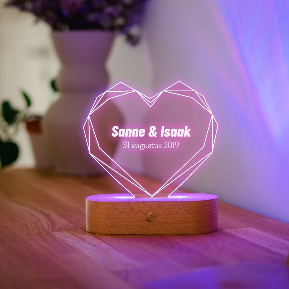 Gepersonaliseerde LED Lamp Hart met Naam