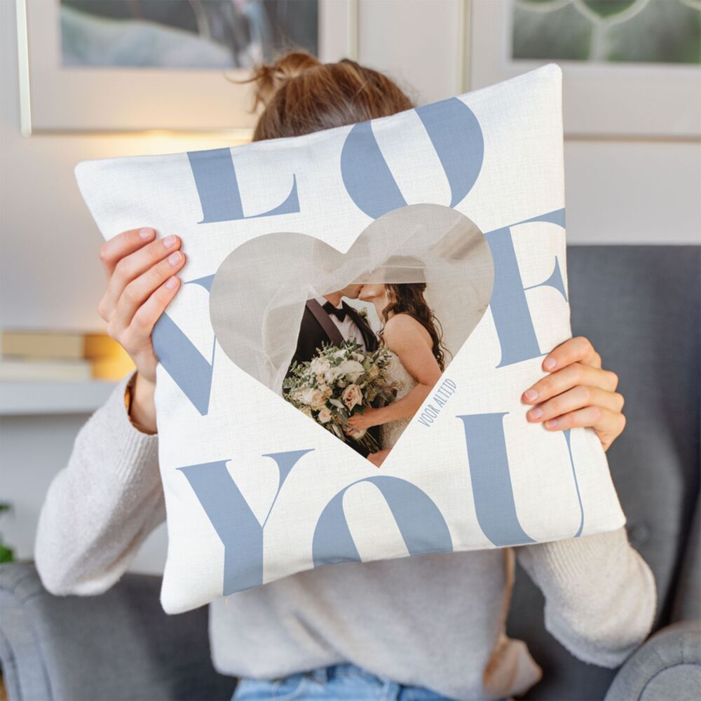 Gepersonaliseerde kussensloop hartje met foto en tekst