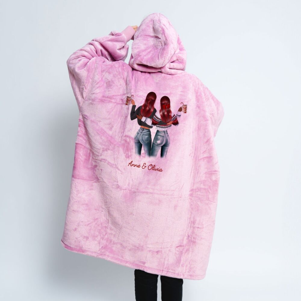 Gepersonaliseerde Hoodie Deken - illustratie twee vriendinnen
