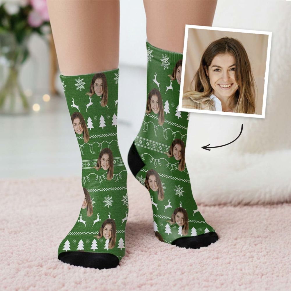 Gepersonaliseerde kerstsokken met gezicht en patroon