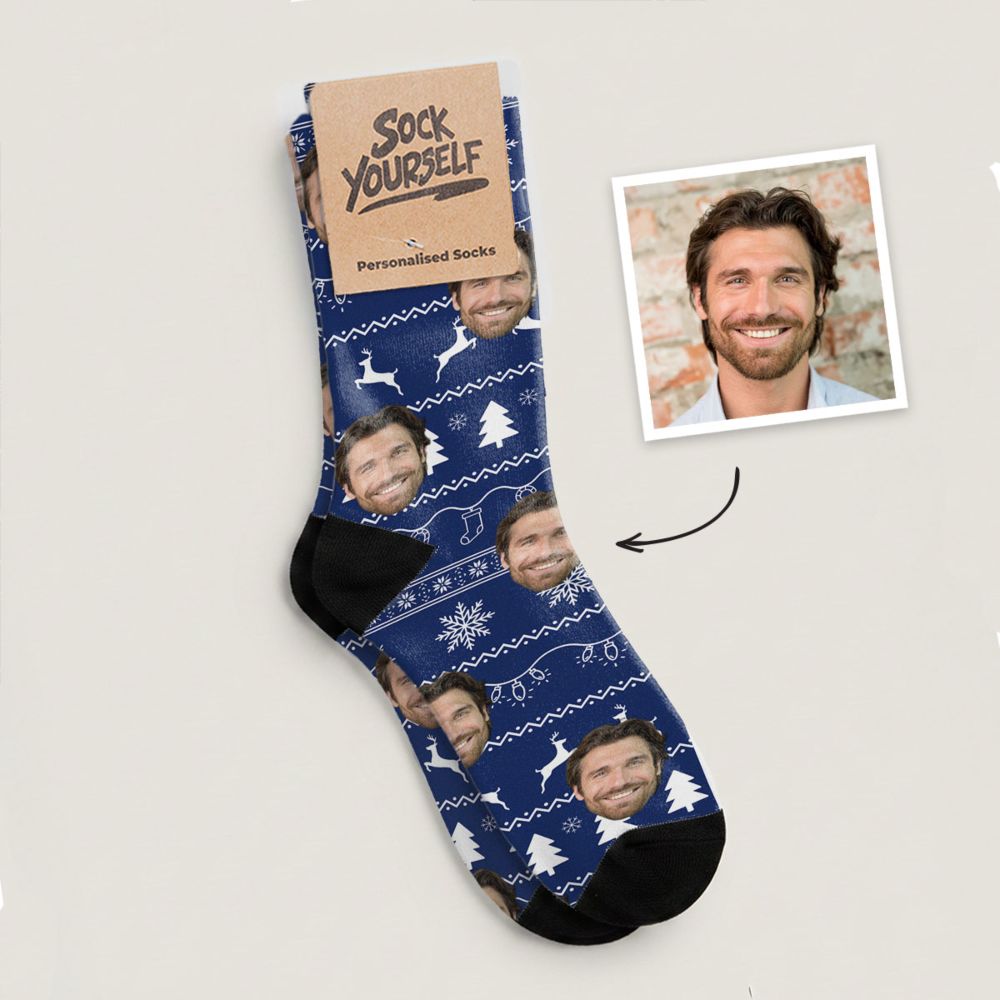 Gepersonaliseerde kerstsokken met gezicht en patroon