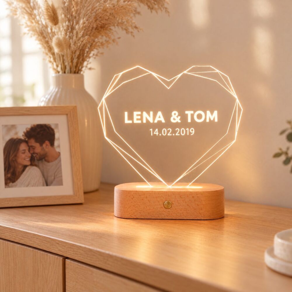 Gepersonaliseerde LED Lamp Hart met Naam