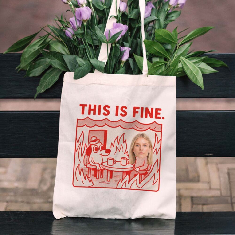 Canvas tas met foto bedrukken This Is Fine meme