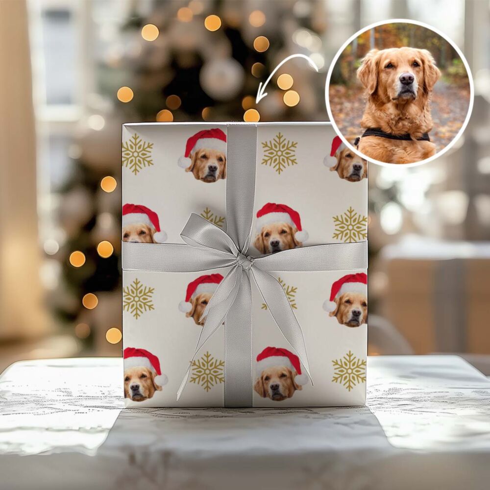 Gepersonaliseerd inpakpapier voor Kerstmis met huisdier