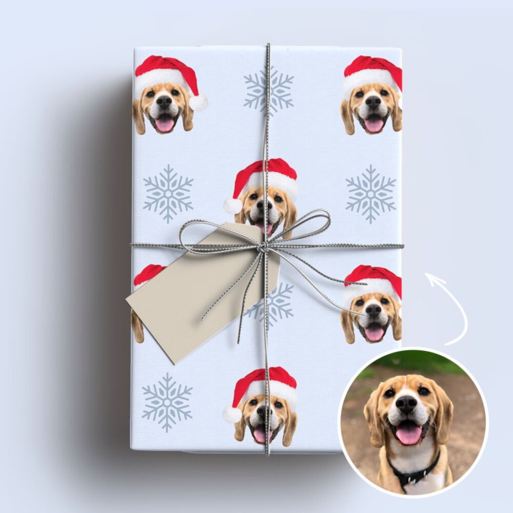Gepersonaliseerd inpakpapier voor Kerstmis met huisdier