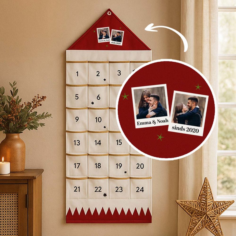 Gepersonaliseerde adventskalender in polaroid stijl