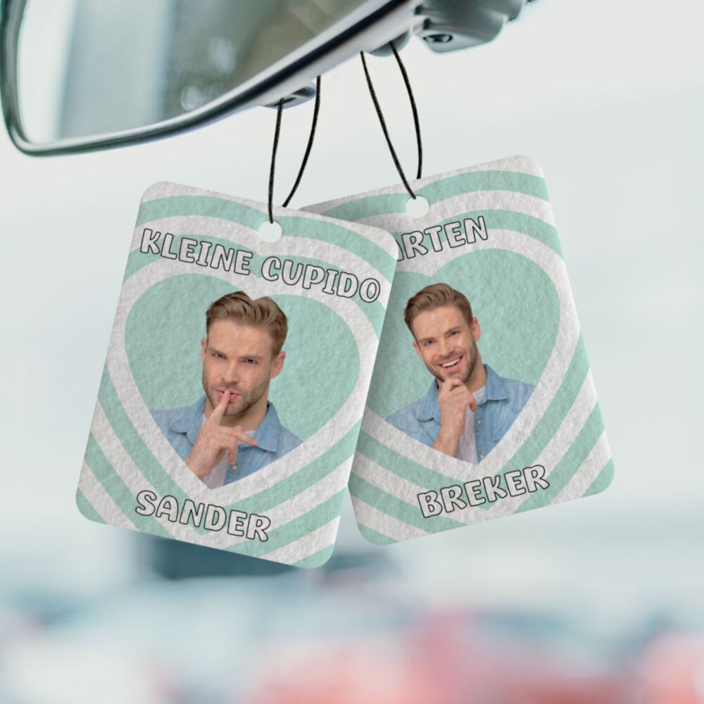 Gepersonaliseerde retro geurhanger met gezicht en tekst