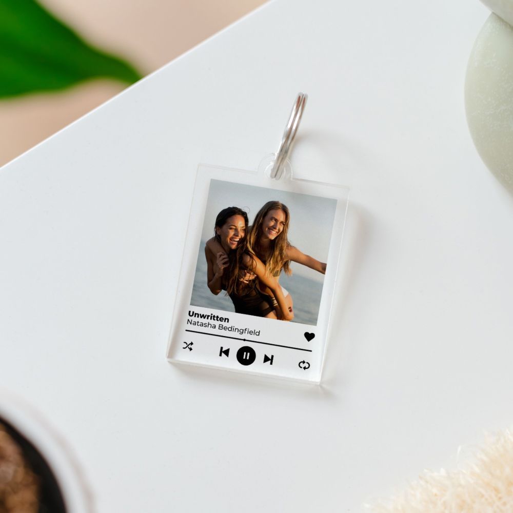 Gepersonaliseerde Acryl Sleutelhanger met Foto en Songtitel