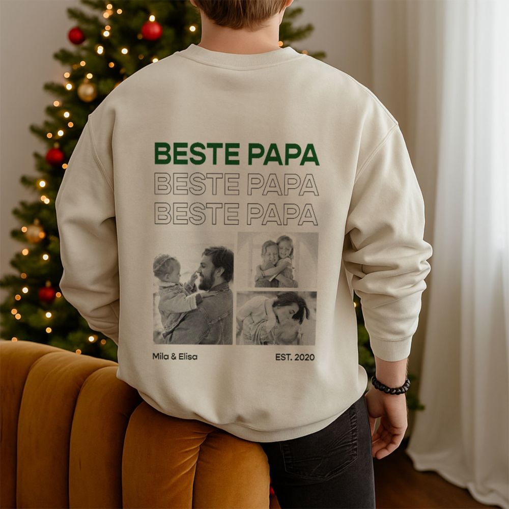 Personalisierbarer Pullover mit Schwarz Weiß Fotos und Text