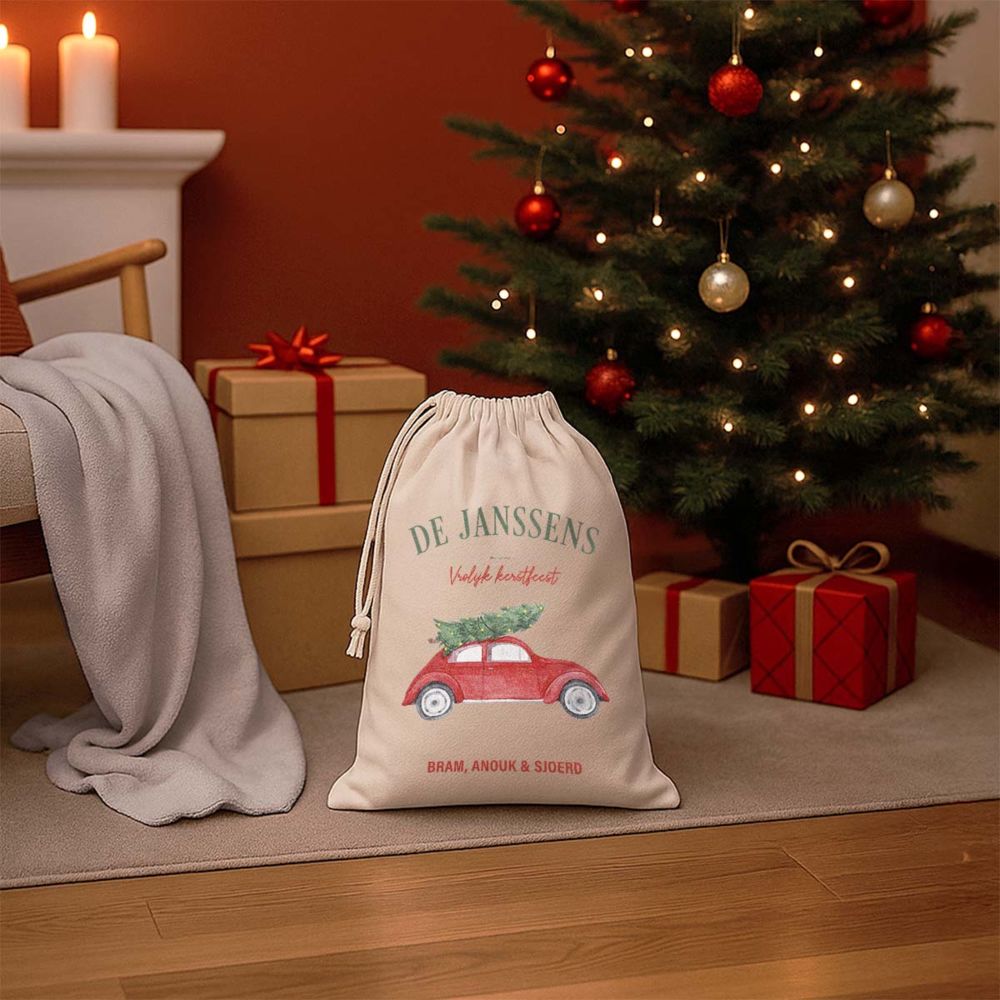 Gepersonaliseerde kerstzak met illustratie