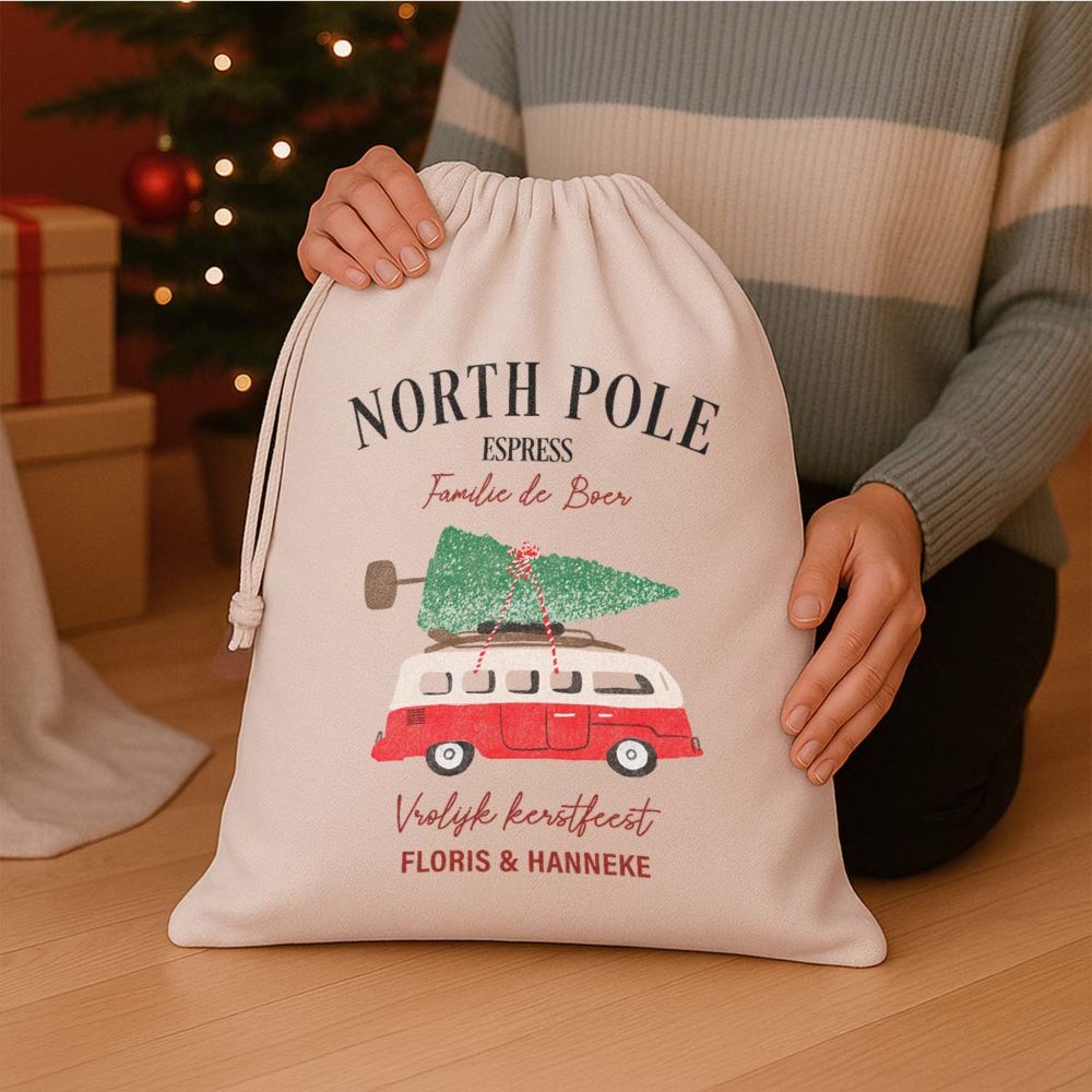 Gepersonaliseerde kerstzak met illustratie