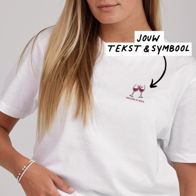 T-shirt Wit Borduren met Tekst en Pictogram