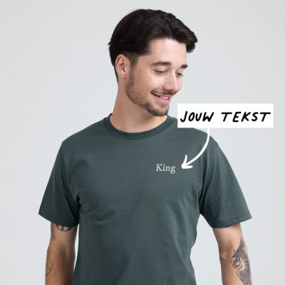 T-shirt Donkergroen Borduren met Tekst