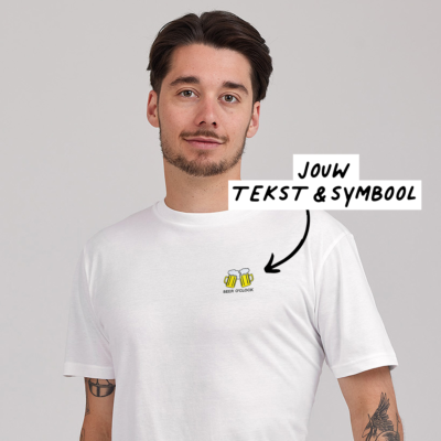 T-shirt Wit Borduren met Tekst en Pictogram