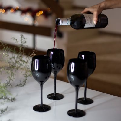 Zwarte Wijnglazen - Set van 4 Kerstcadeau Vrouw Zwarte Wijnglazen