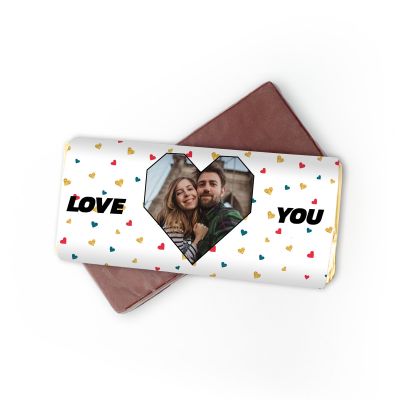 Personaliseerbare chocolade met foto hartje en tekst Personaliseerbare chocolade met foto hartje en tekst