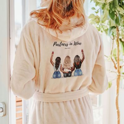 Personaliseerbare badjas - illustratie vriendinnen met tekst