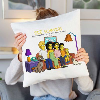 Gepersonaliseerde kussensloop - cartoon familie illustratie