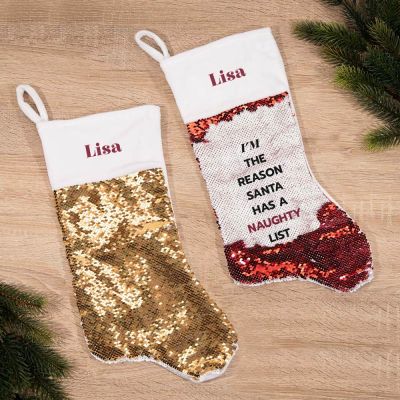 Kerstsok met pailletten en tekst Kerstsok met pailletten en tekst