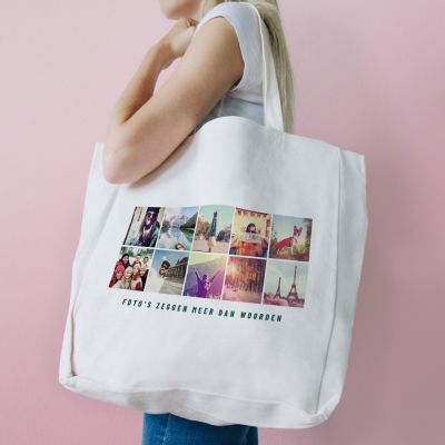Personaliseerbare tas met 10 afbeeldingen en tekst Personaliseerbare tas met 10 afbeeldingen en tekst