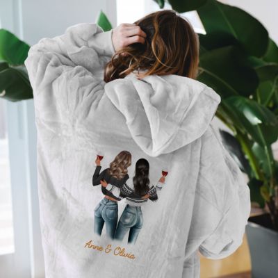 Gepersonaliseerde Hoodie Deken - illustratie twee vriendinnen