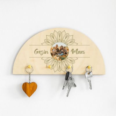 Gepersonaliseerd houten sleutelbord mandala met foto en tekst
