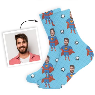 Cadeau voor papa Gepersonaliseerde Sokken met Foto Gezicht als Superheld