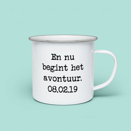 Personaliseerbare metalen mok met tekst