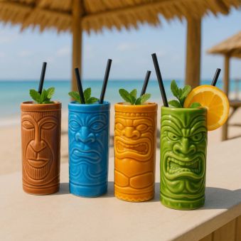 Cocktailbekers Tiki vrolijke set van 4
