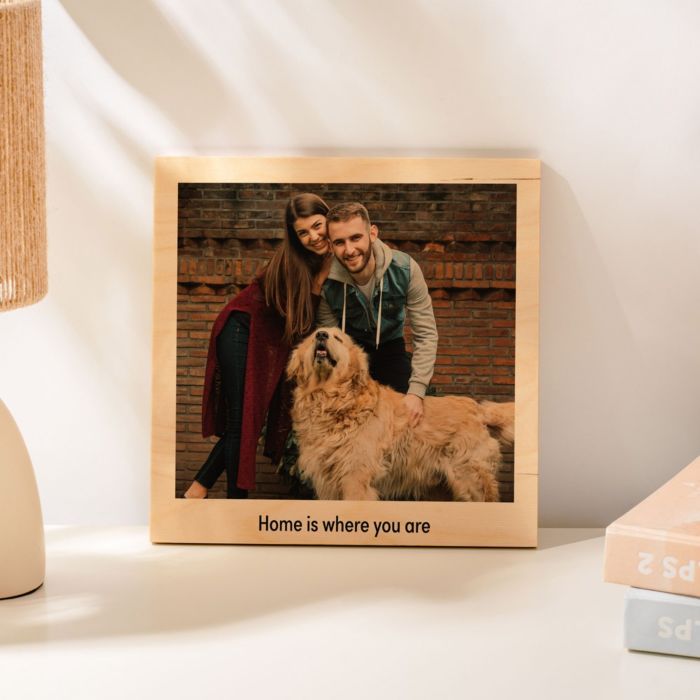 Personaliseerbare foto op hout in polaroid look